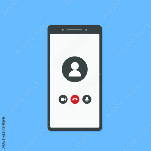 Videocall interface on smartphone. Online webinar or video conference screen ui. Vector concept video chat interface template