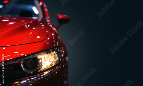 Obraz na plátne Headlight lamp of new cars, Close up detail on one of the LED headlights modern car, copy space for text