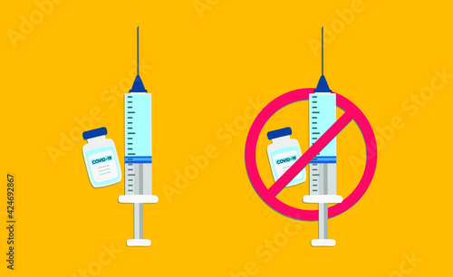 Vaccination or Anti-vaccination concept, vector illustration isolated on yellow