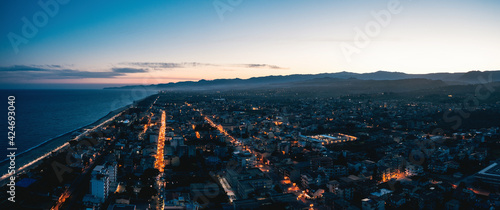 Aerial view of the city of Locri by night. Calabria Italy
