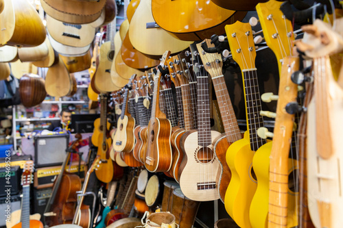 Turkey. Istanbul. A musical instrument store. Trade in musical instruments on Galip Dede Street. photo