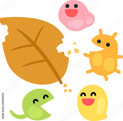 落ち葉を分解する微生物のキャラクター