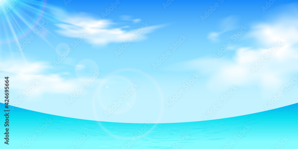 青空と雲と太陽の日差しが眩しいベクターイラスト背景 風景 横 Stock Vector Adobe Stock