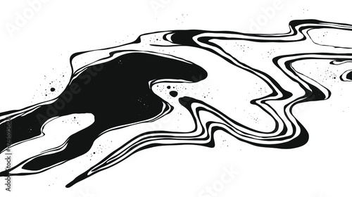 Abstract Vector Backgroung Jupiter Surface. Hand Drawn Marbel Pattern. Fashion Illustration Black and White Liquid Paint Ink