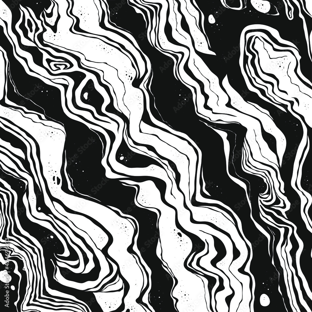 Abstract Vector Backgroung Jupiter Surface. Hand Drawn Marbel Pattern. Fashion Illustration Black and White Liquid Paint Ink