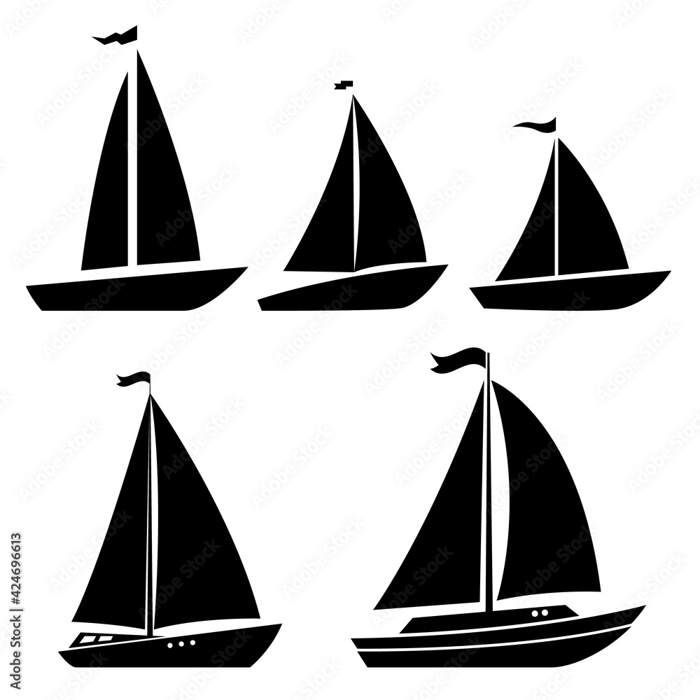 Set of yacht icons. Design element for logo, label, sign, poster. Vector illustration