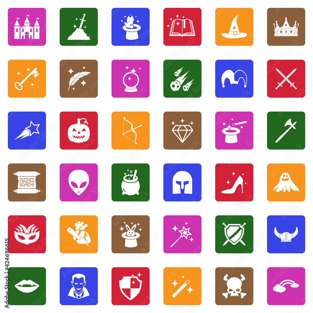 Fantasy Icons. White Flat Design In Square. Vector Illustration. Fantasy Icons. White Flat Design In Square. Vector Illustration.