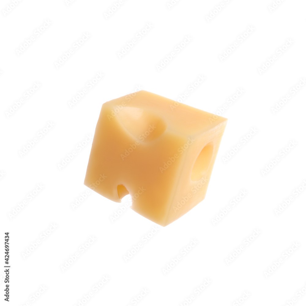 Piece of cheese with holes isolated on white Piece of cheese with holes isolated on white