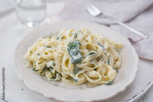 creamy pasta with wild garlic sauce