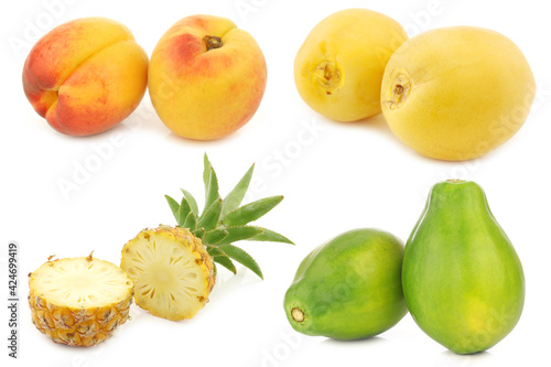 Various tropical fruits on a white backgroundpineapple