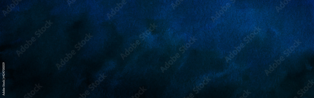 Dark blue abstract background. Watercolor background with copy space for design. Fluid liquid. Wide banner. Panorama. Dark blue abstract background. Watercolor background with copy space for design. Fluid liquid. Wide banner. Panorama.