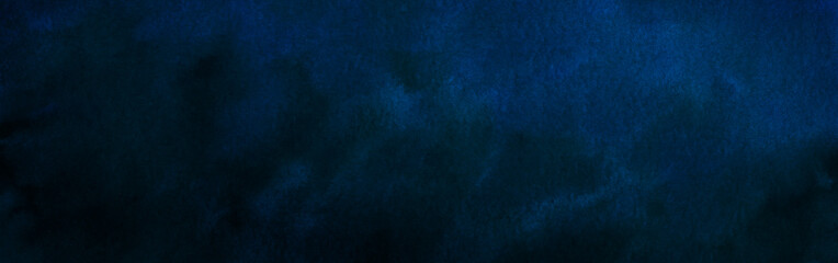 Dark blue abstract background. Watercolor background with copy space for design. Fluid liquid. Wide banner. Panorama.