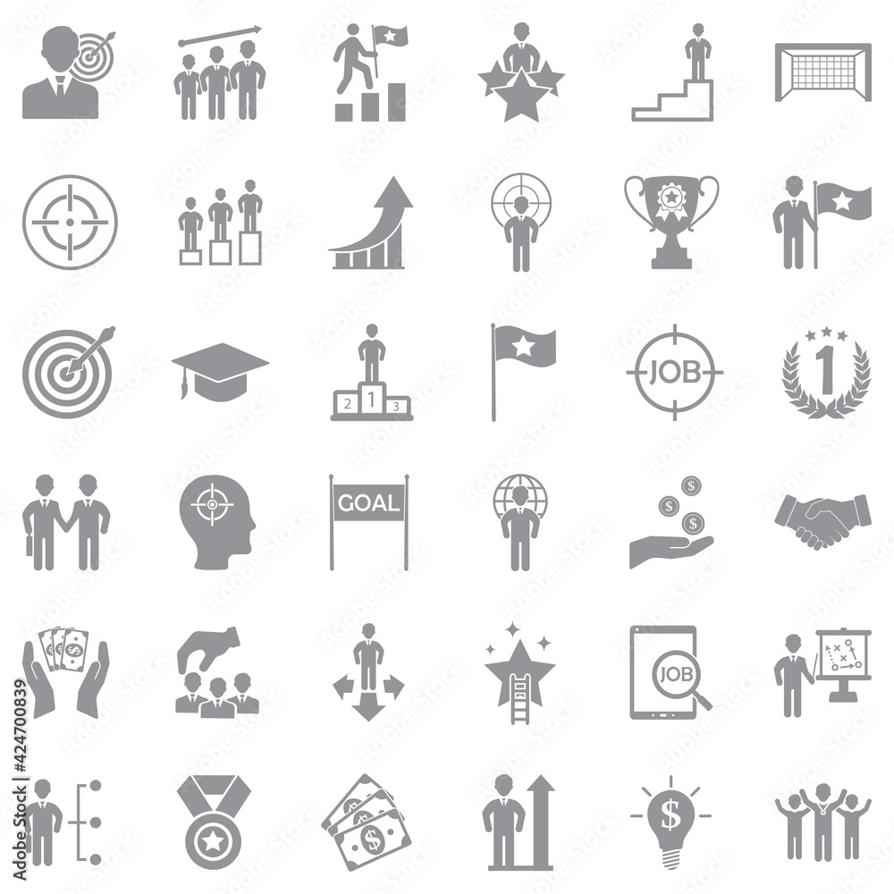 Goal Icons. Gray Flat Design. Vector Illustration. Goal Icons. Gray Flat Design. Vector Illustration.