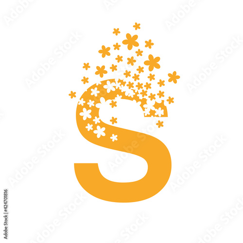 The letter S dissolves into a cloud of flowers