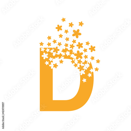 The letter D dissolves into a cloud of flowers