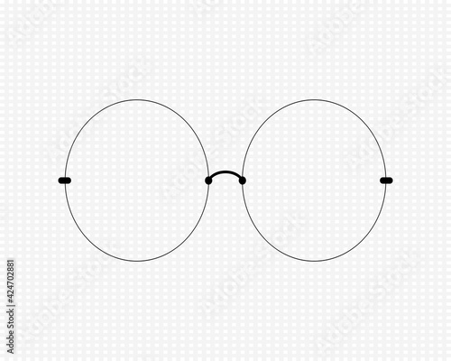 Rimless glasses with transparent oval lenses on transparent background. Vector illustration. 