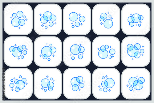 Set of Bubbles icon. Soap foam, fizzy drink, oxygen bubble pictogram pack symbol template for graphic and web design collection logo vector illustration