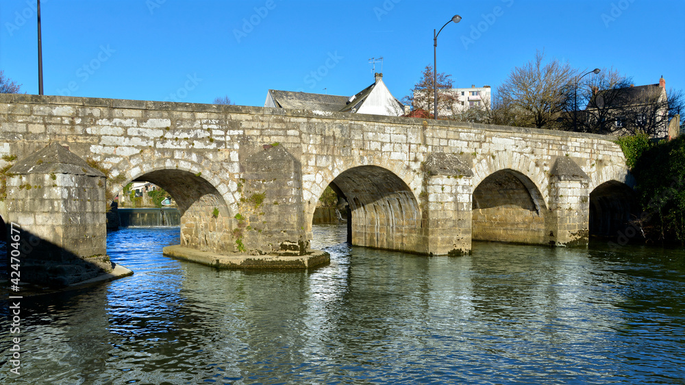 Old bridge on the river Sarthe at Alençon of the Lower Normandy region in France