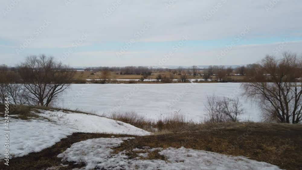 Dry reed cowered with snow on the lakeshore at winter season. Dry reed cowered with snow on the lakeshore at winter season.