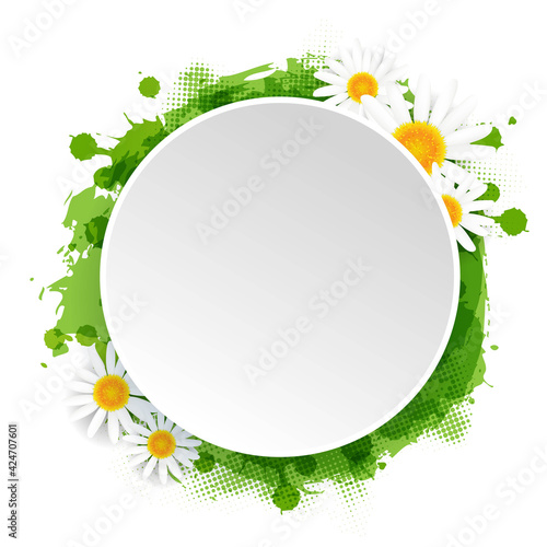 White Banner Wth Flowers White Background With Gradient Mesh, Vector Illustration