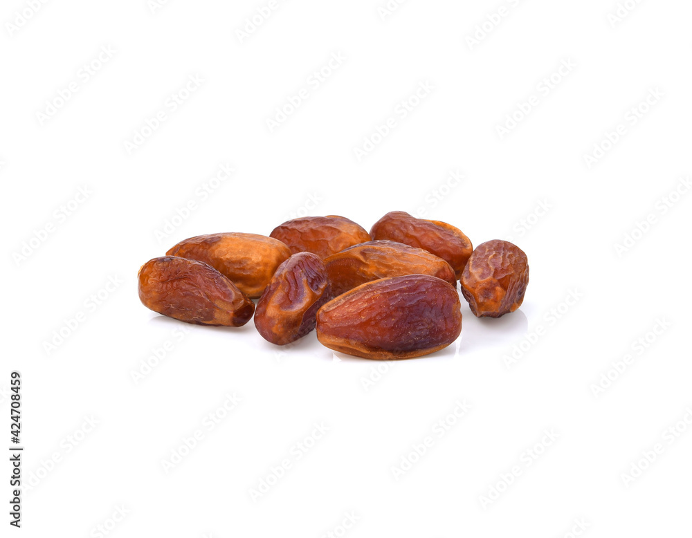 Pile of tasty dry dates isolated on white background. Arabic food Pile of tasty dry dates isolated on white background. Arabic food