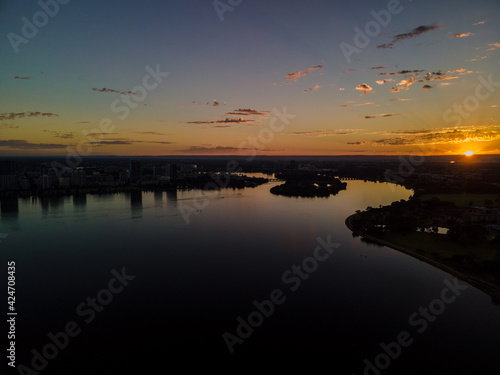 Perth city skyline sunrise 