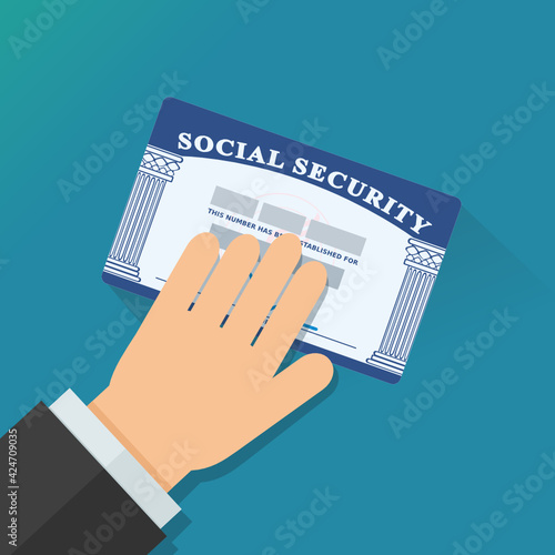 A hand presents his American social security card (flat design) photo