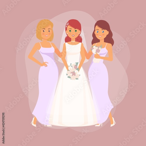 Wedding day - bride and bridesmaids posing
