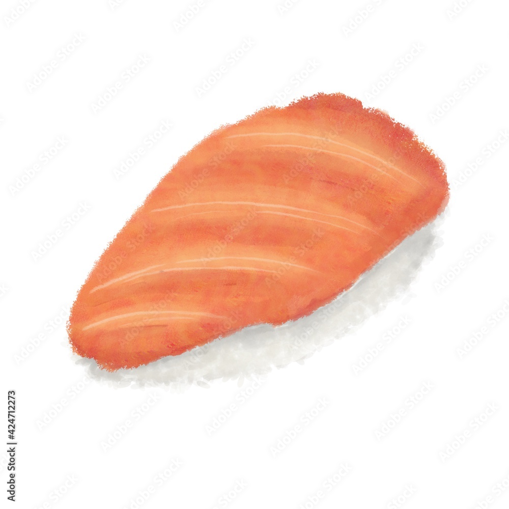 Illustration of sushi salmon and rice on a white background Japanese food
