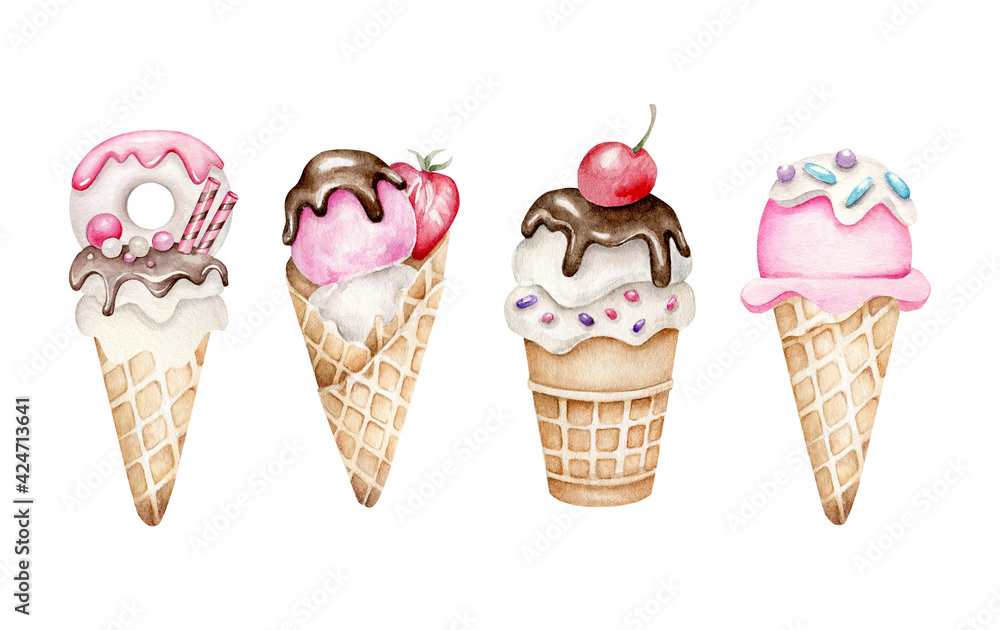 Watercolor ice cream set