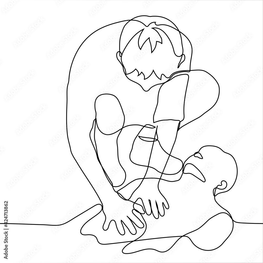 man is providing cardiopulmonary resuscitation to a man lying on the ...