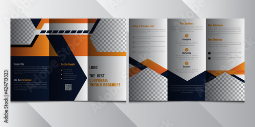 Tri fold brochure design. Orange DL Corporate business template for try fold brochure or flyer. Layout with modern elements and abstract background. Creative concept folded flyer or brochure. photo