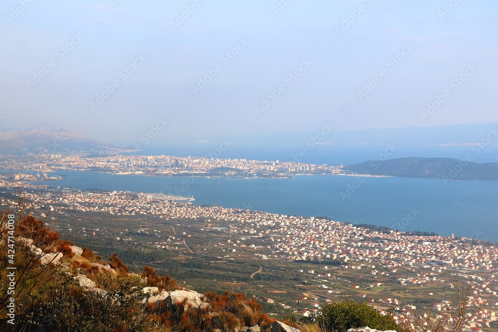 Aerial view of Split and Kastela, towns in southern Croatia.