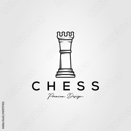 chess game minimalist line art logo template vector illustration design. simple classic rooks, bishop, tower logo concept