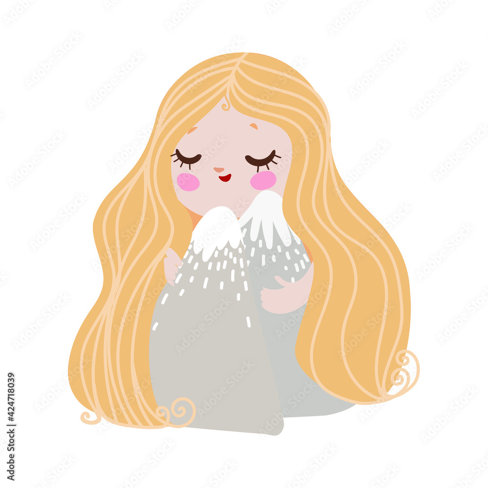 little girl hugs montains on the white background
little girl hugs montains on the white background