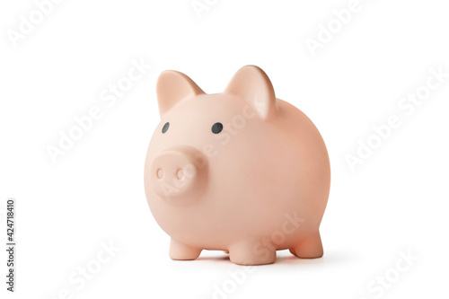 concept of preserving and saving money. Pink piggy bank isolated on white photo