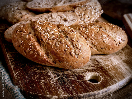 Multigrain rolls. Healthy organic bread with fiber. 