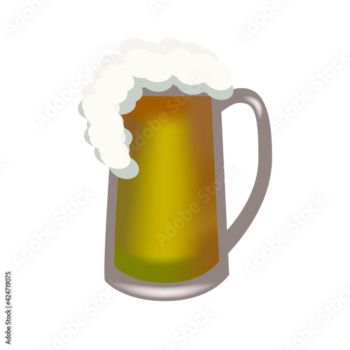 Stein of beer,  glass of beer, transparent with foam, isolated on background