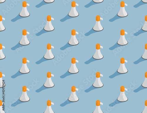 Megaphone isometric seamless pattern, Press protest against dictatorship concept poster and social banner design illustration isolated on blue background, vector eps 10