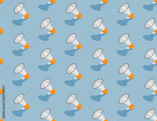 Megaphone isometric seamless pattern, Press protest against dictatorship concept poster and social banner design illustration isolated on blue background, vector eps 10