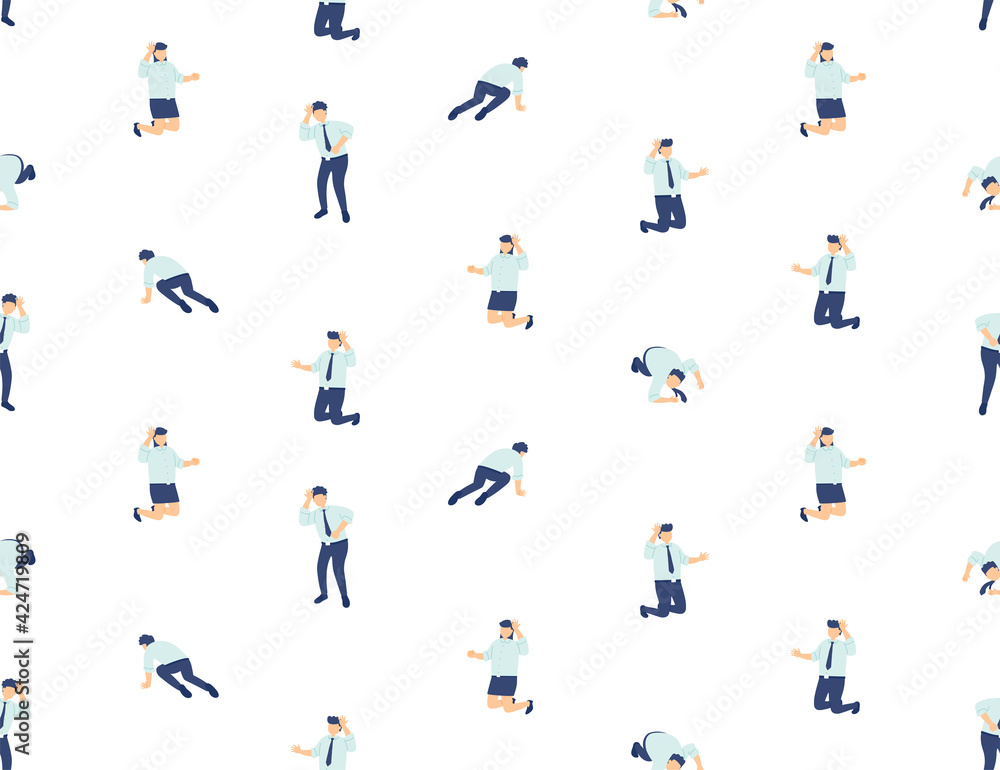 Businessman layoffs unemployed seamless pattern, Economic crisis exit from covid-19 virus concept poster and social banner design illustration isolated on white background, vector eps 10