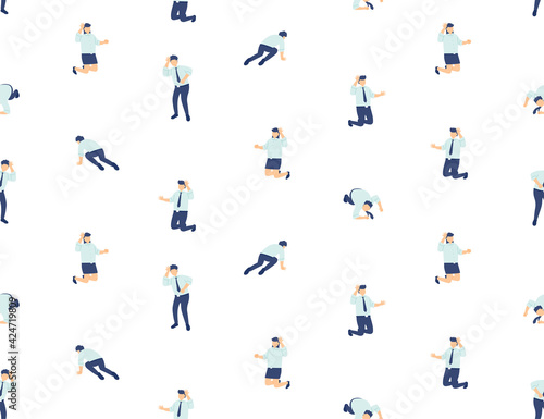 Businessman layoffs unemployed seamless pattern, Economic crisis exit from covid-19 virus concept poster and social banner design illustration isolated on white background, vector eps 10