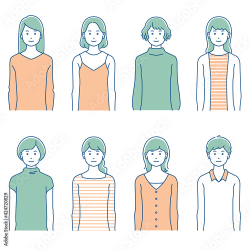 正面向きの若い女性セット／3色