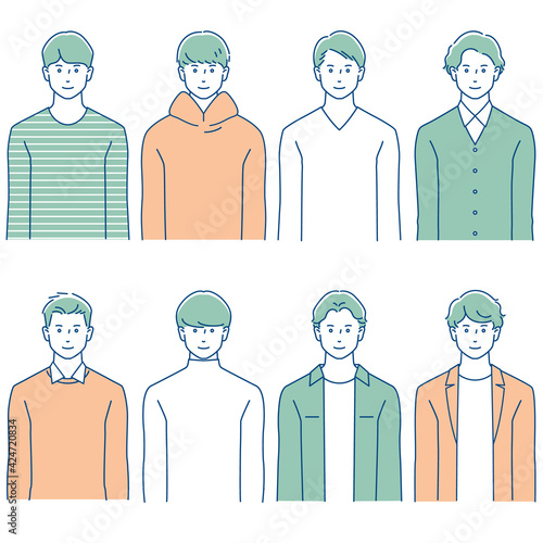 正面向きの若い男性セット／3色