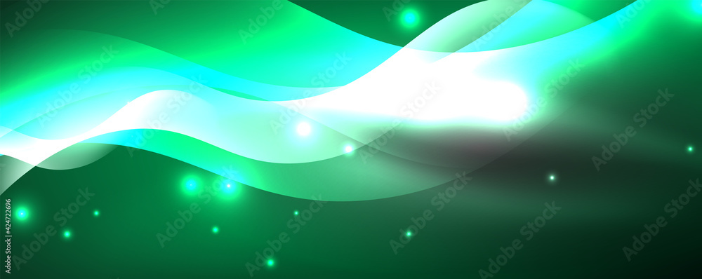 Shiny glowing neon wave, light lines abstract background. Magic energy and motion concept. Vector wallpaper template Shiny glowing neon wave, light lines abstract background. Magic energy and motion concept. Vector wallpaper template