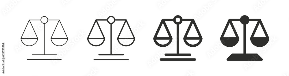 © FourLeafLover - Scale icon. Scales of justice flat icon set. Vintage scale in balance and equilibrium. Vector icon of justice scales collection design. Vector illustration © FourLeafLover - Scale icon. Scales of justice flat icon set. Vintage scale in balance and equilibrium. Vector icon of justice scales collection design. Vector illustration