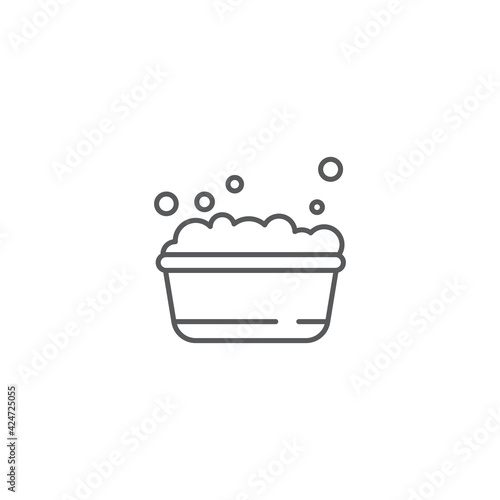 plastic basin with soap suds icon isolated background. Bowl with water. Washing clothes, cleaning equipment. Vector Illustration