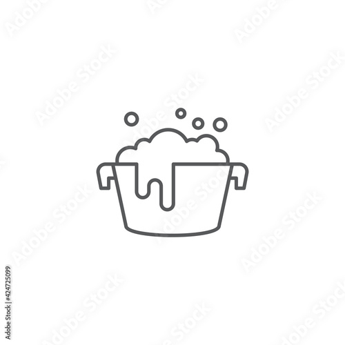 plastic basin with soap suds icon isolated background. Bowl with water. Washing clothes, cleaning equipment. Vector Illustration
