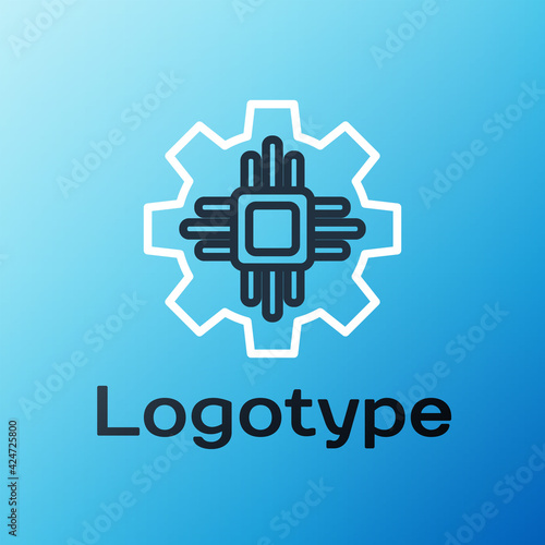 Line Processor icon isolated on blue background. CPU, central processing unit, microchip, microcircuit, computer processor, chip. Colorful outline concept. Vector Illustration photo