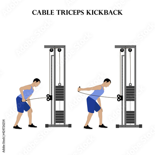 Cable triceps kickback exercise strength workout vector illustration